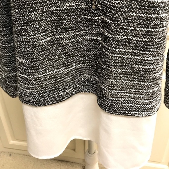 Calvin Klein Black White Tunic Top Logo Zipper Silver Accent Tiered Layer Sz 0X - Picture 6 of 15